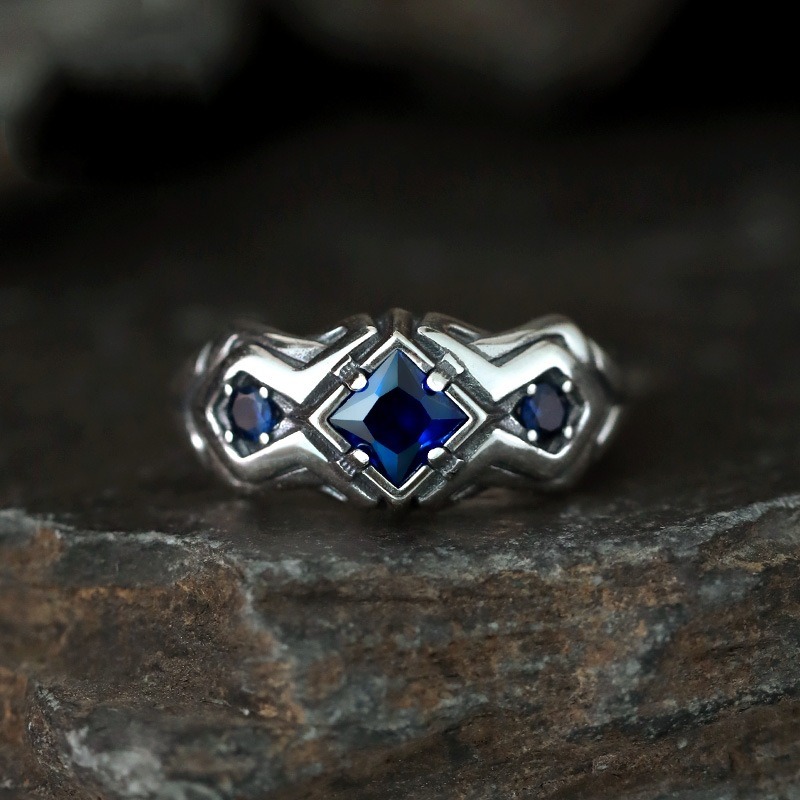 Men'S Accessories High End - Novo anel retrô de zircão azul
