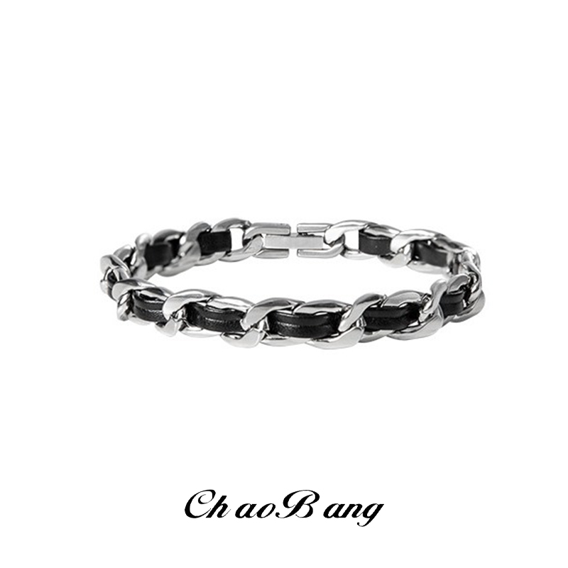 Men'S Accessories High End - Pulseira de Couro em Aço Titânio