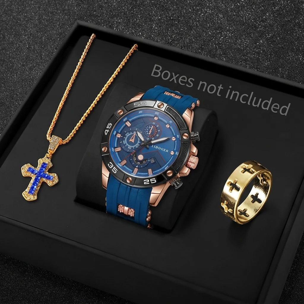Conjunto de 3 Peças: Relógio E - Men Accessories Gadgets avaliação e preço
